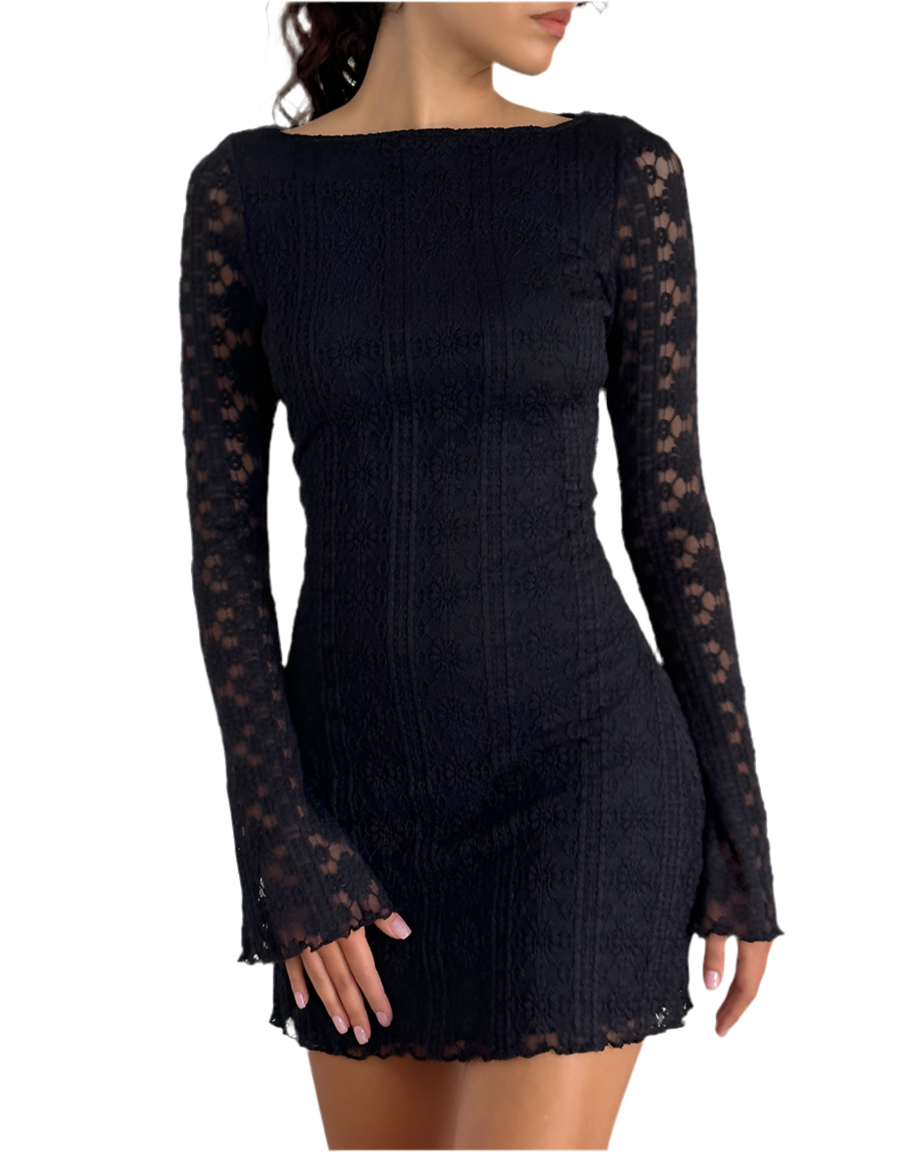SEVILA LANGARMKLEID • KÖNIGLICHE SPITZE SCHWARZ