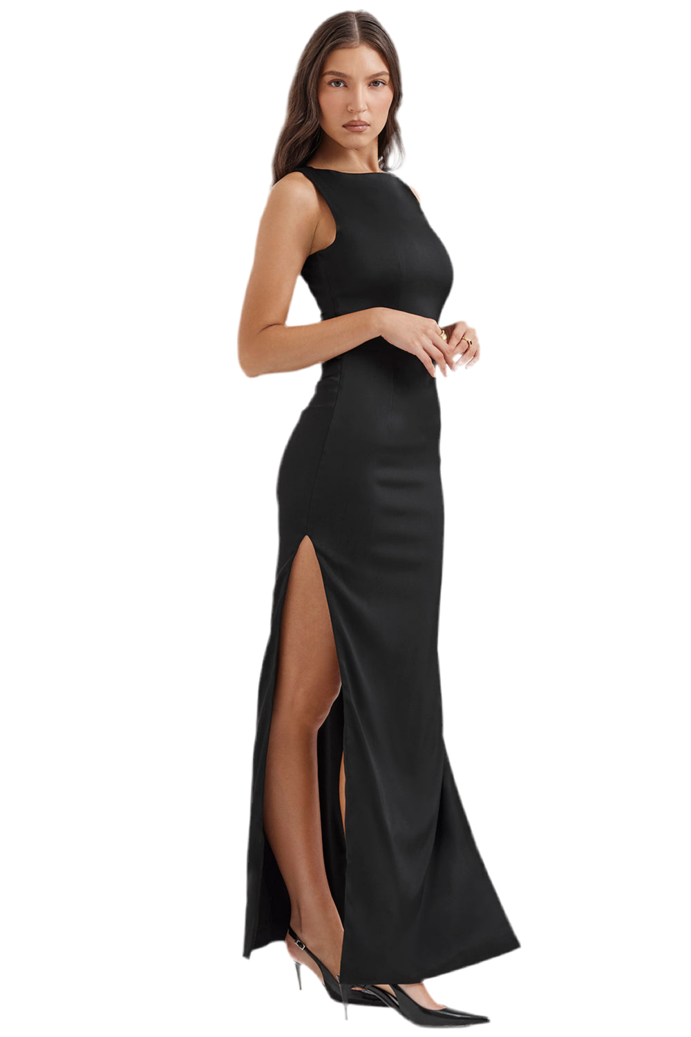 WOFA Chaveli – Schwarzes Satin-Maxikleid