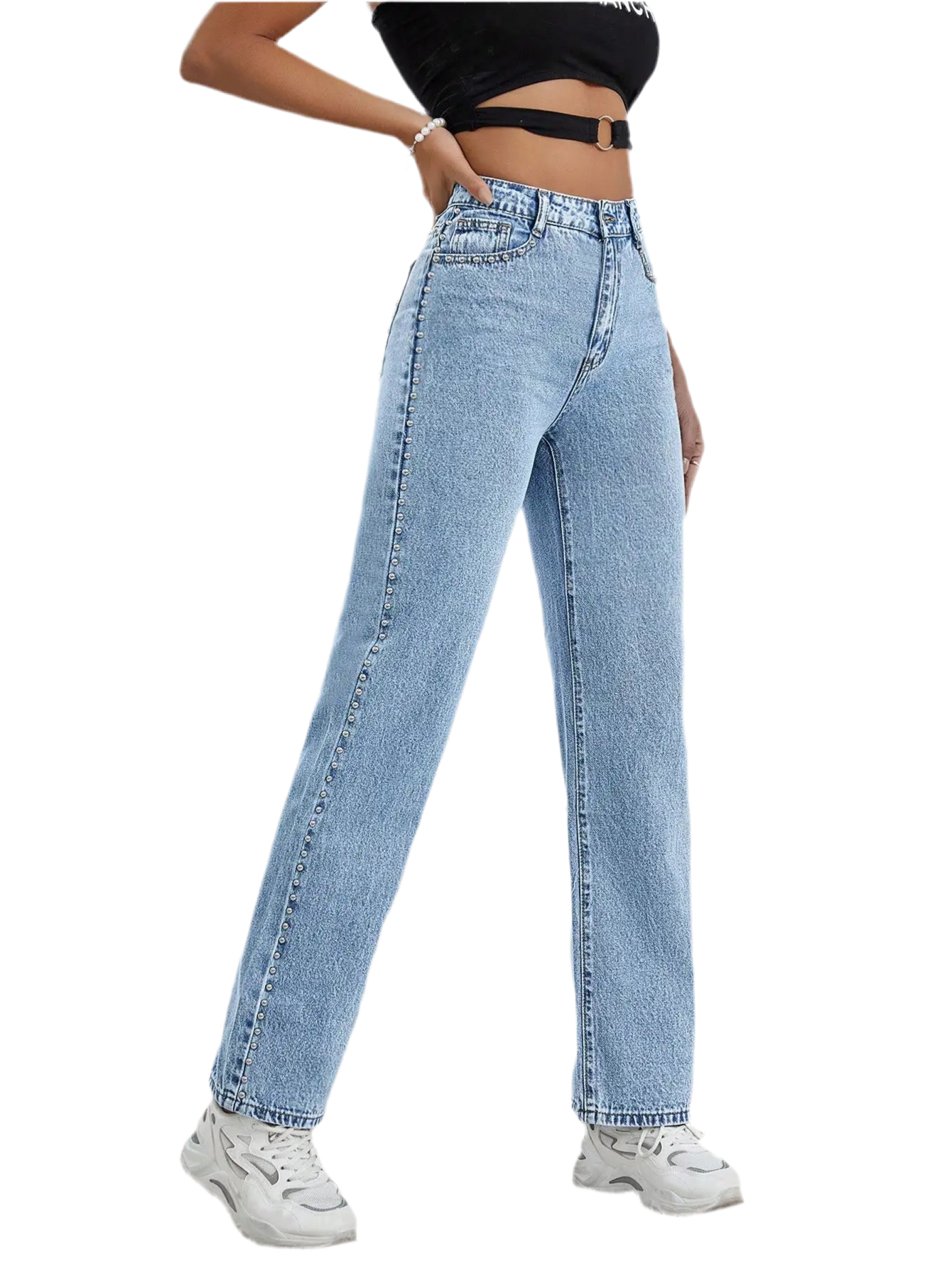 WOFA 25 JEANS MIT SEITLICHEN NIETEN UND GERADEM BEIN