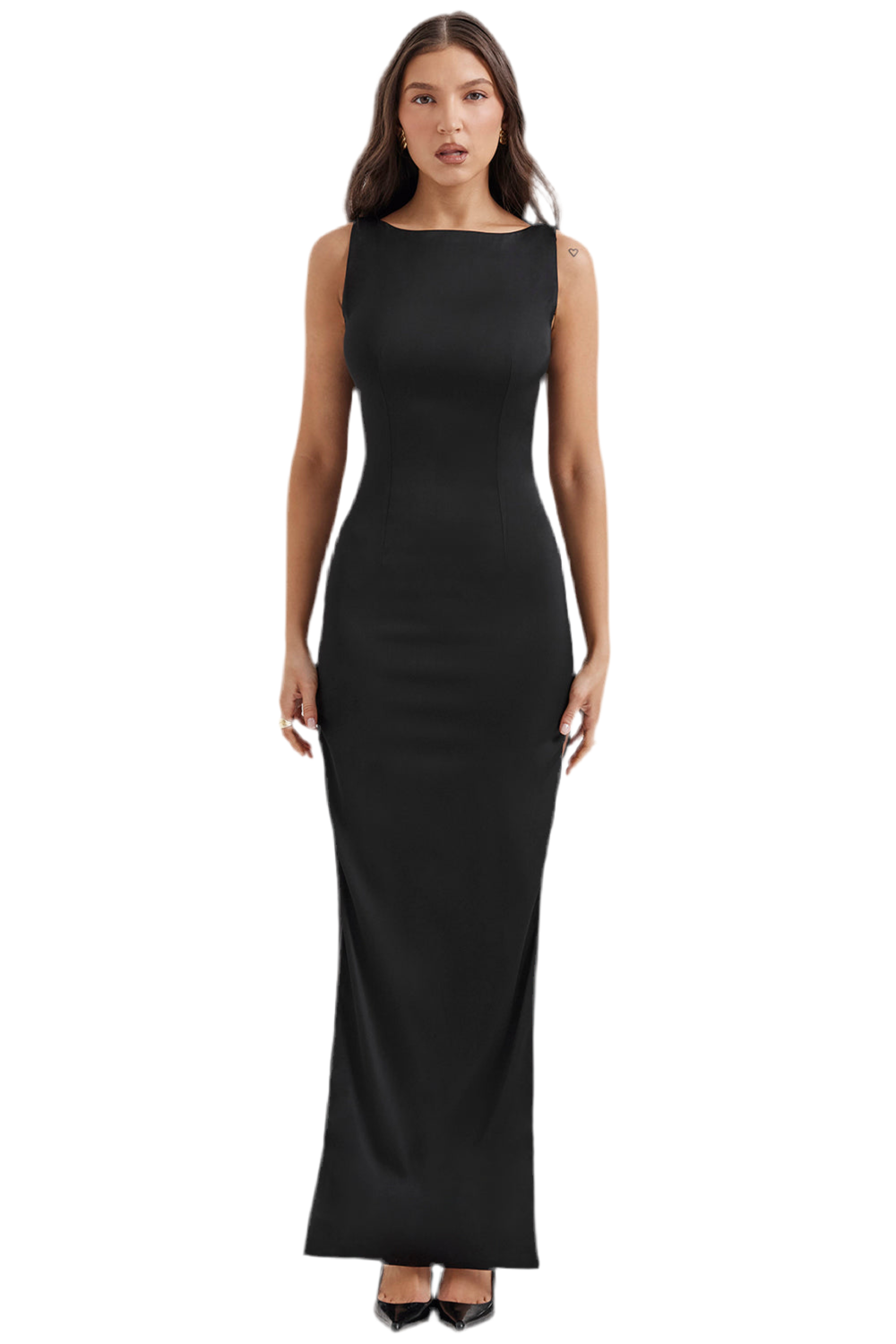 WOFA Chaveli – Schwarzes Satin-Maxikleid
