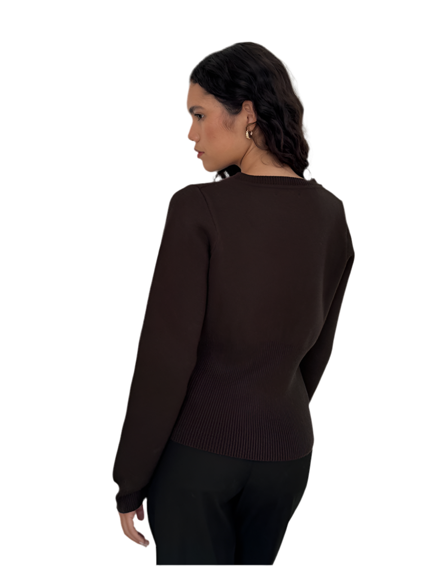WOFA 25 LONG SLEEVE RIBBED CARDIGAN IN BITTER CHOCOLATE