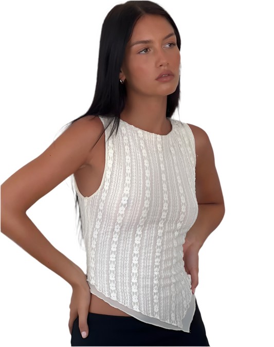 W.O.F.A 25 | DOUBLE LAYERED LACE TOP IN CREAM WHITE