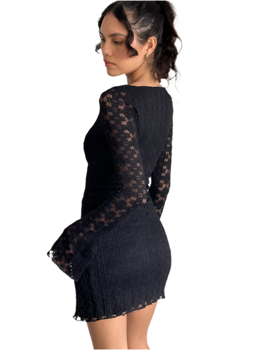 SEVILA LANGARMKLEID • KÖNIGLICHE SPITZE SCHWARZ