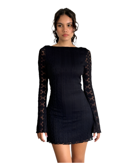 SEVILA LANGARMKLEID • KÖNIGLICHE SPITZE SCHWARZ