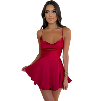 SATIN HALTER MINI DRESS