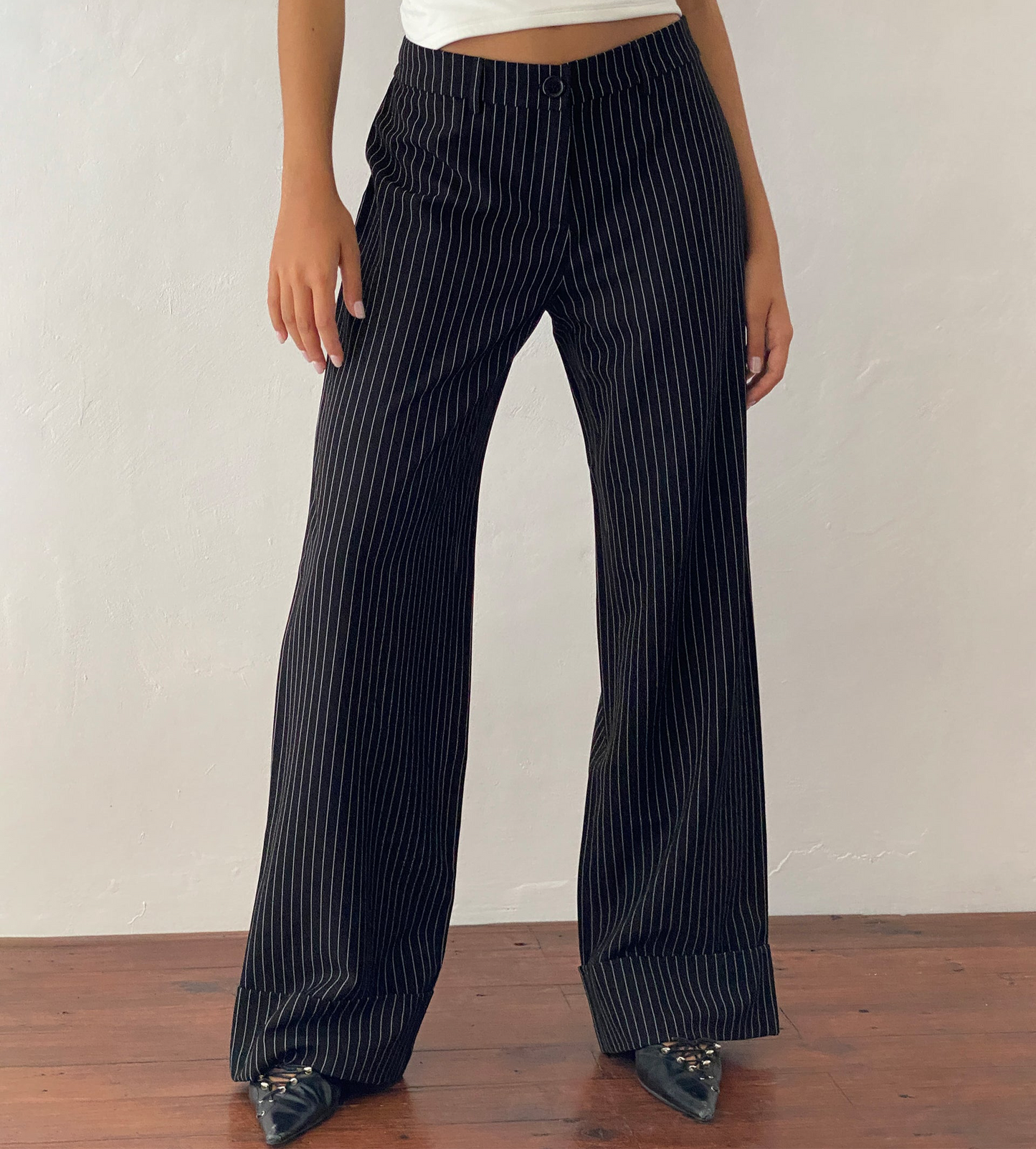 Low Rise Trouser in Black Pinstripe