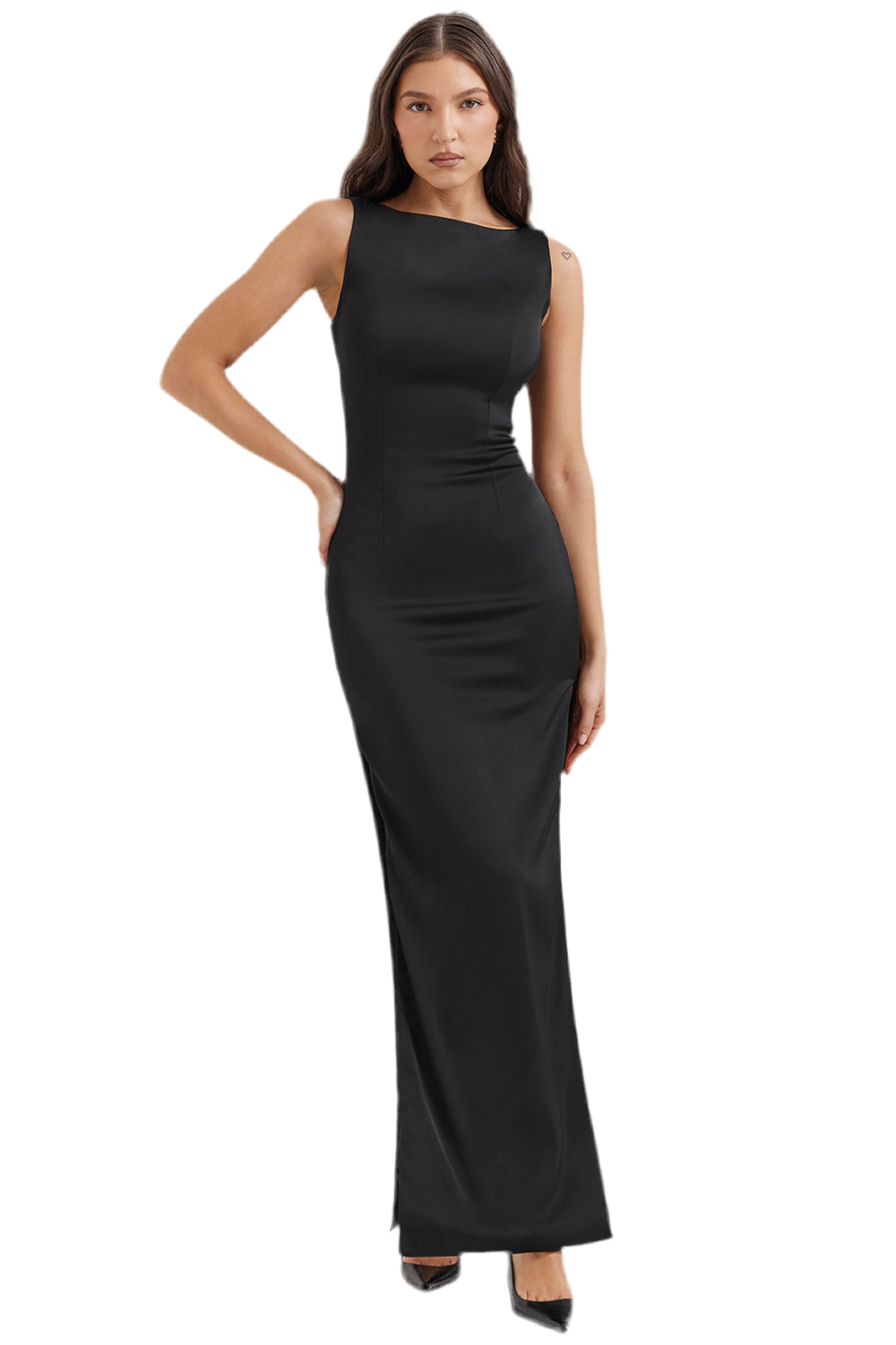 WOFA Chaveli – Schwarzes Satin-Maxikleid