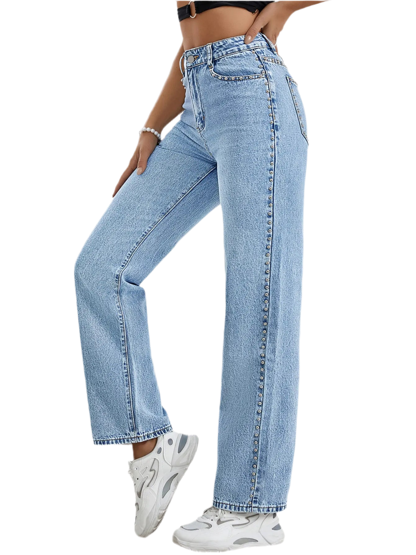 WOFA 25 JEANS MIT SEITLICHEN NIETEN UND GERADEM BEIN