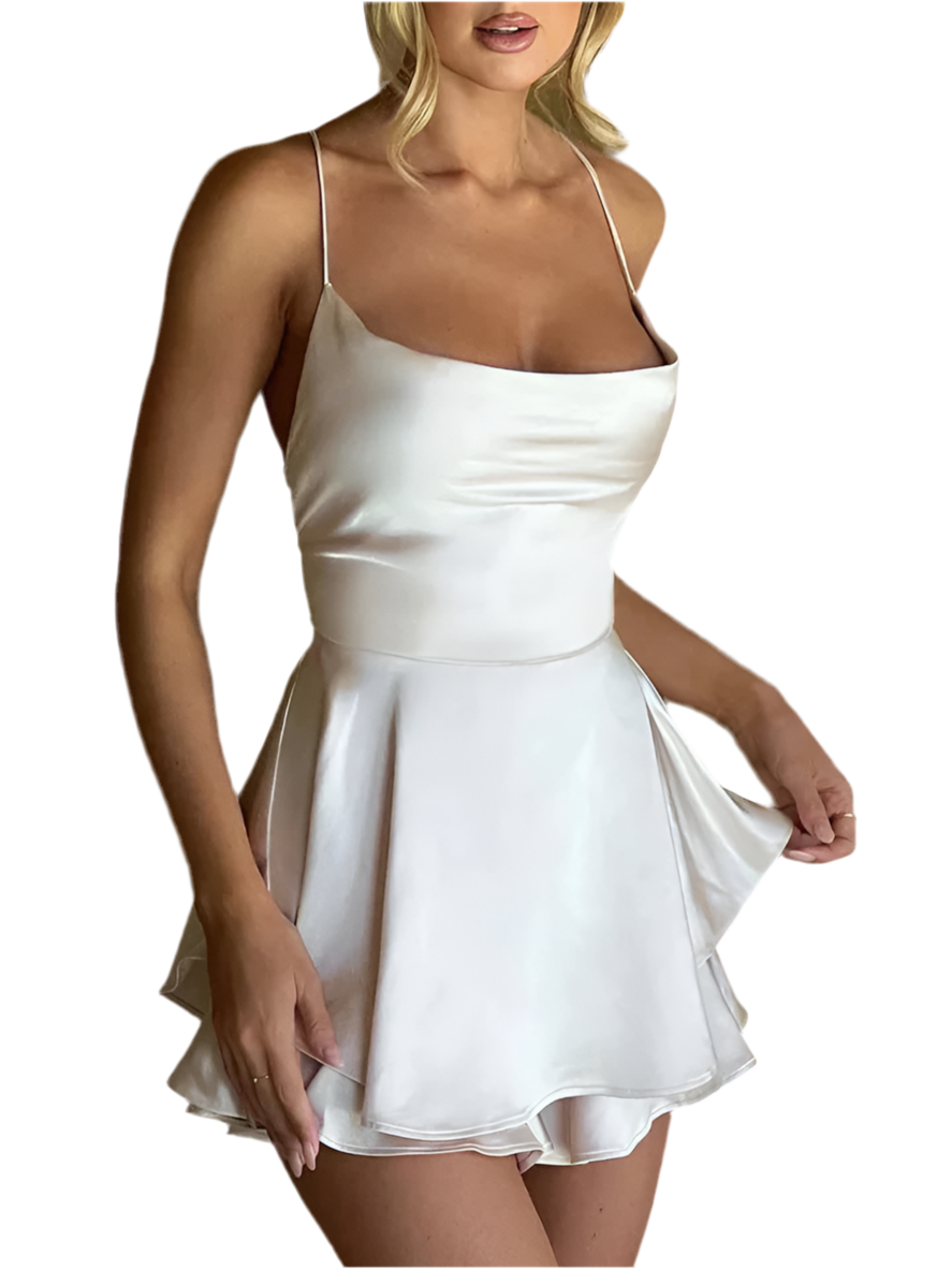 SATIN HALTER MINI DRESS