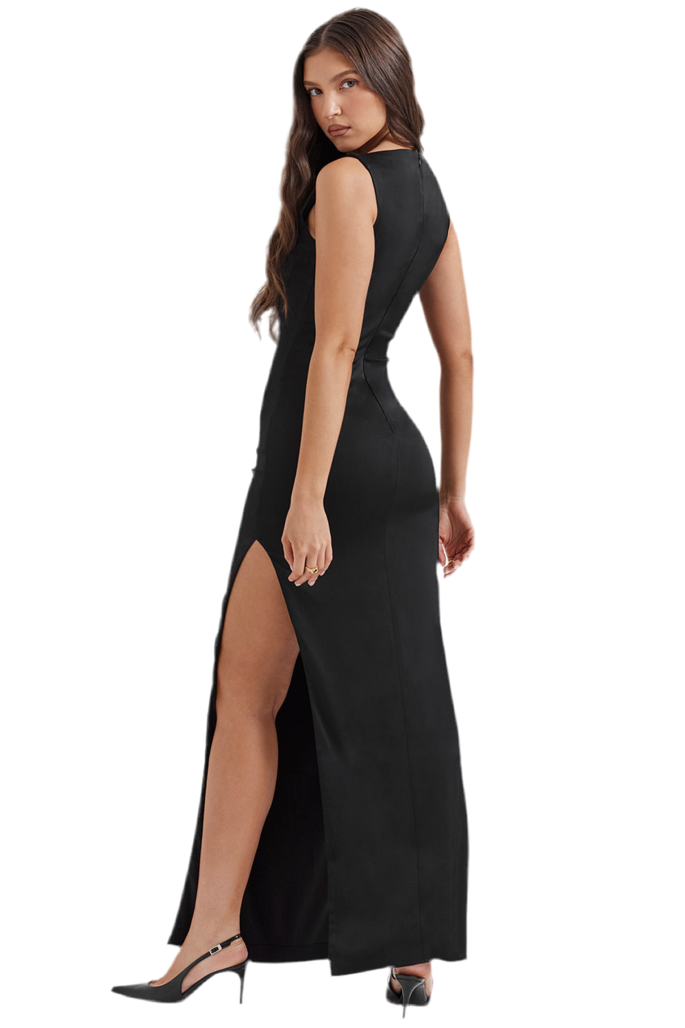 WOFA Chaveli – Schwarzes Satin-Maxikleid