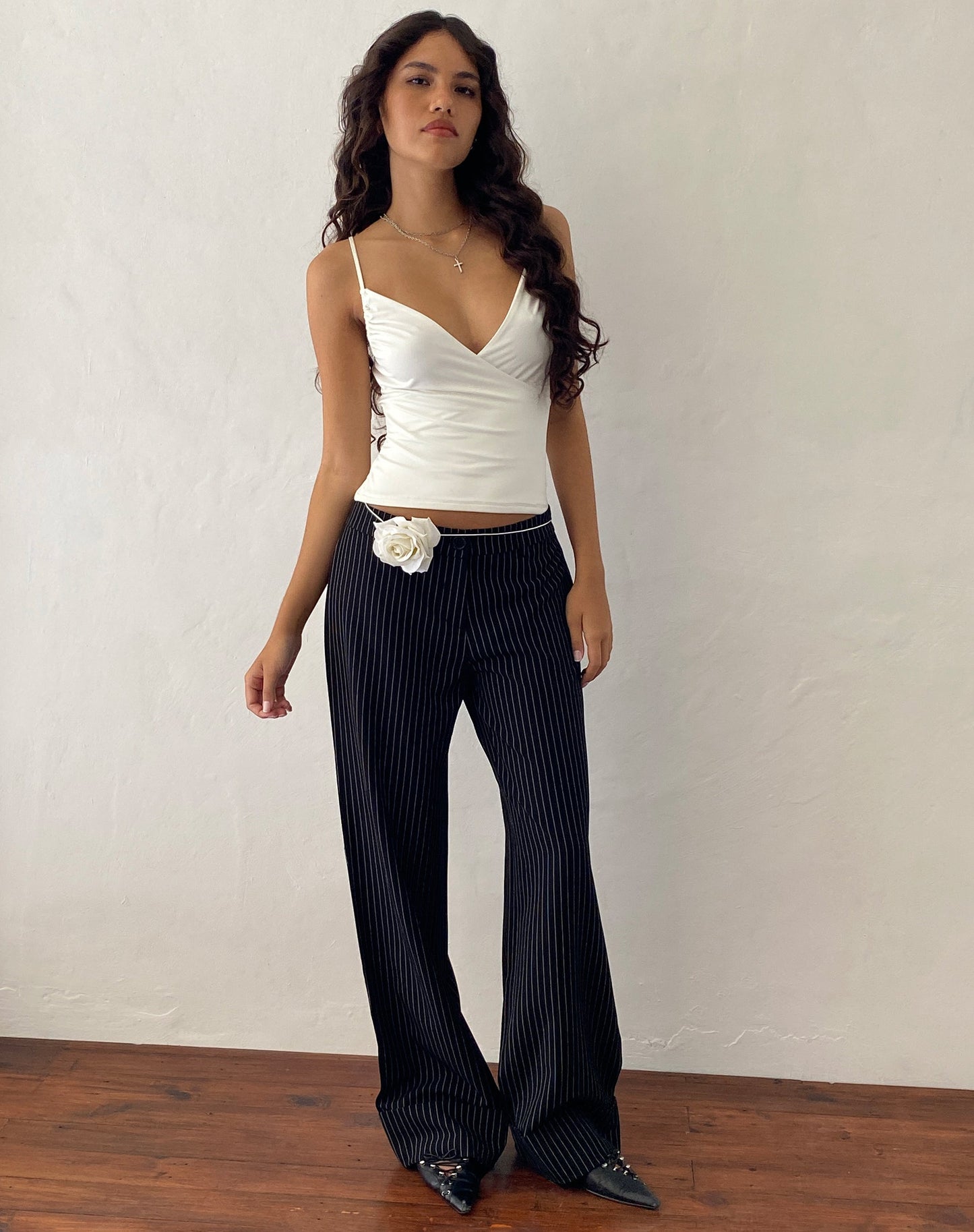 Low Rise Trouser in Black Pinstripe