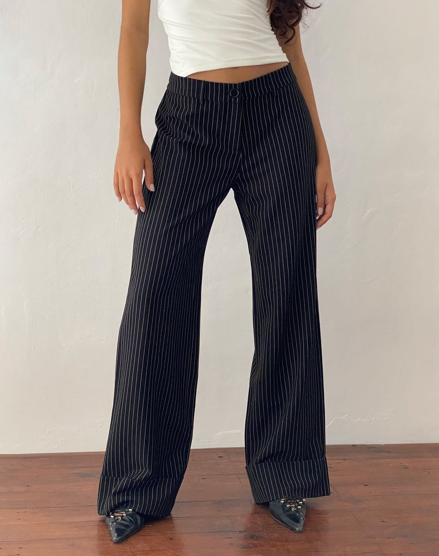 Low Rise Trouser in Black Pinstripe
