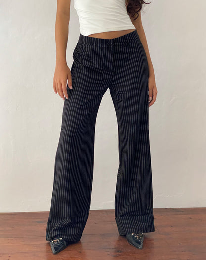 Low Rise Trouser in Black Pinstripe