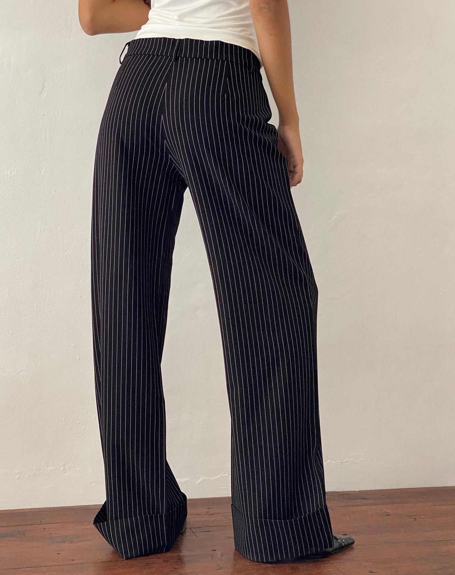 Low Rise Trouser in Black Pinstripe
